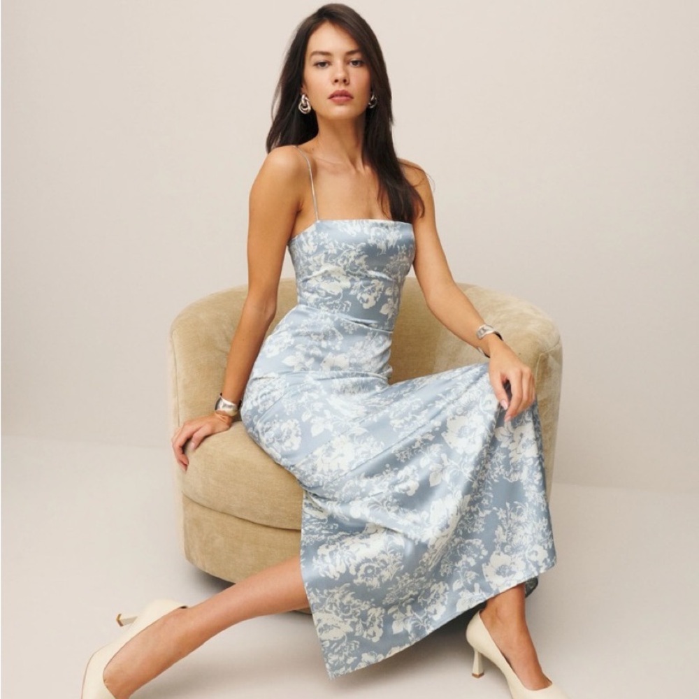 Reformation Frankie Silk Dress in Porcelain 2